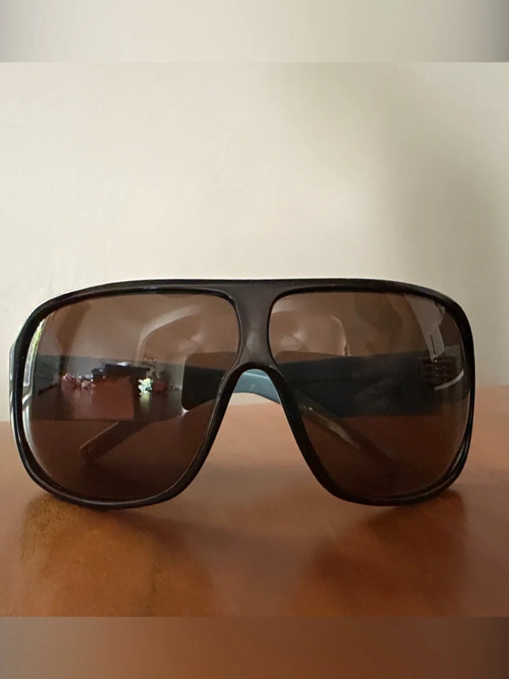 Men's Oversized Brown Shield Sunglasses